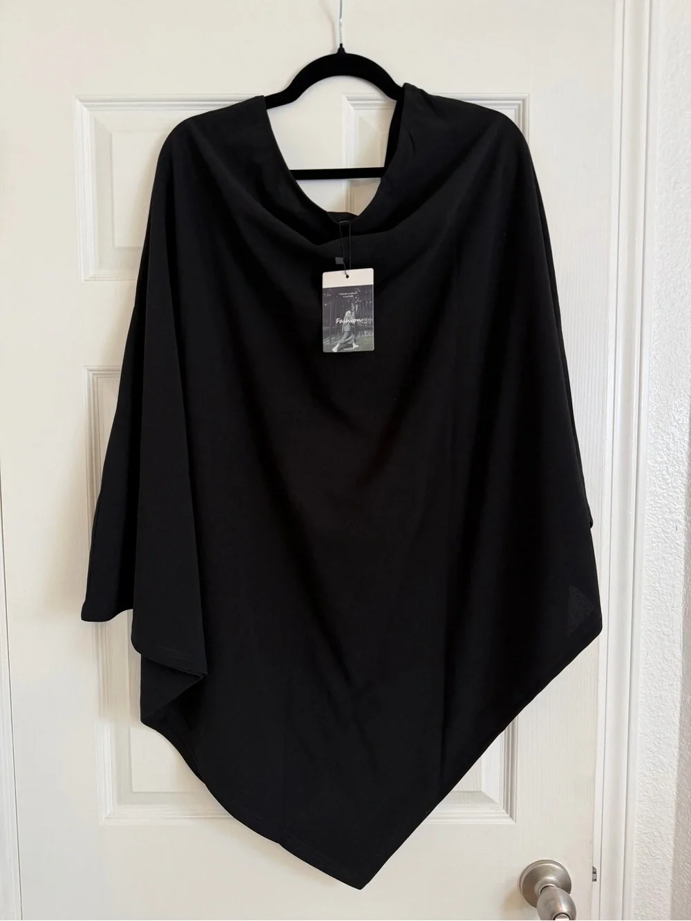 NWT Black Cowl Neck Asymmetrical Poncho Cape Top One Size - Picture 3 of 6